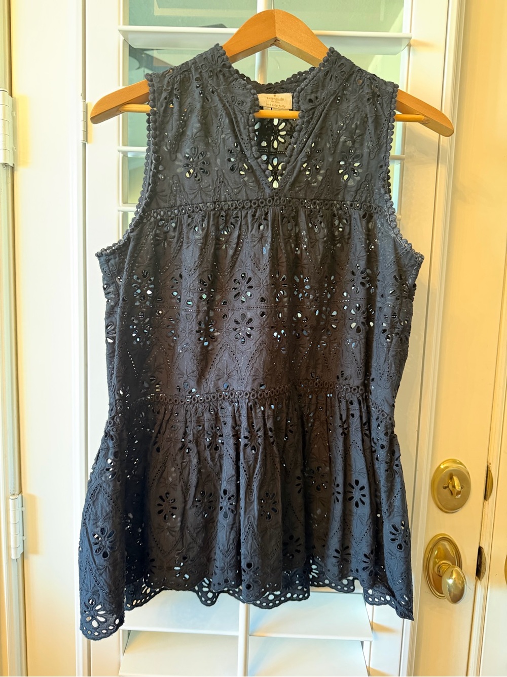 Kate Spade Sleeveless Eyelet Peplum Top - Black